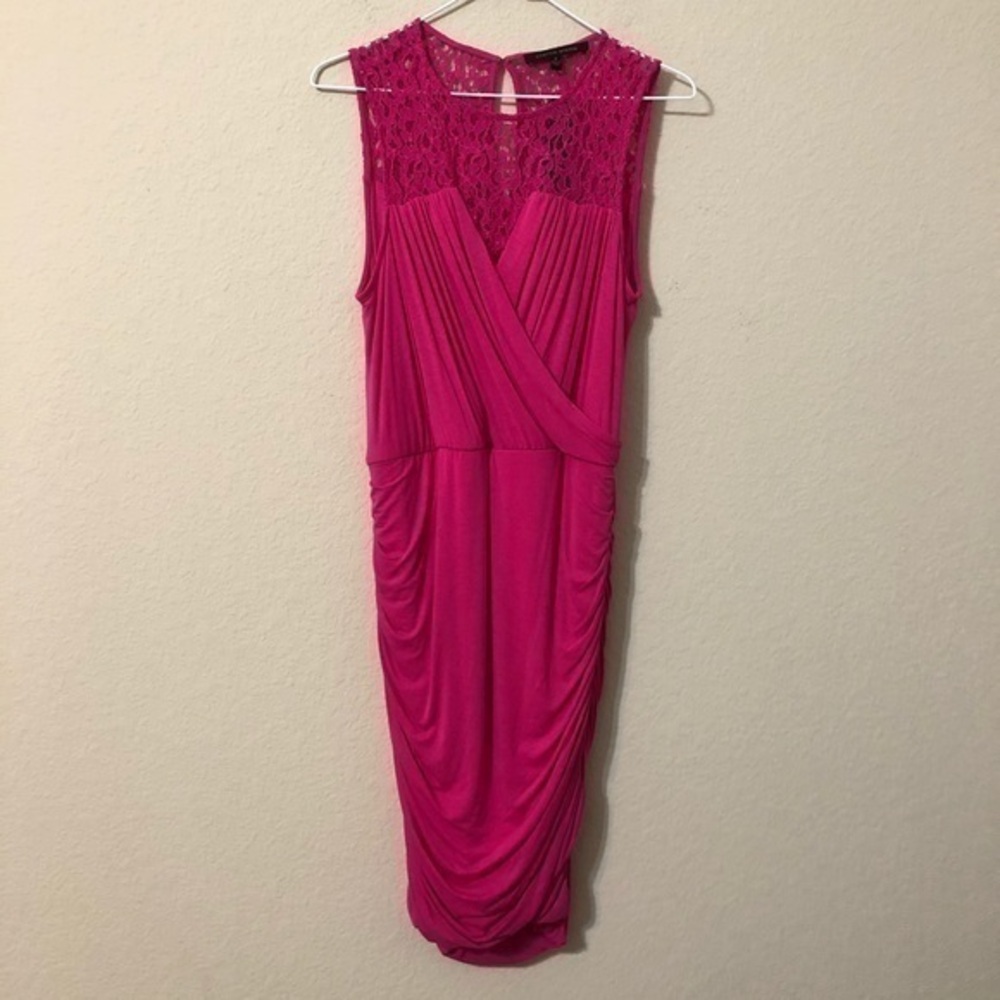 Cynthia Steffe Dress Pink Draped Lace Bodycon